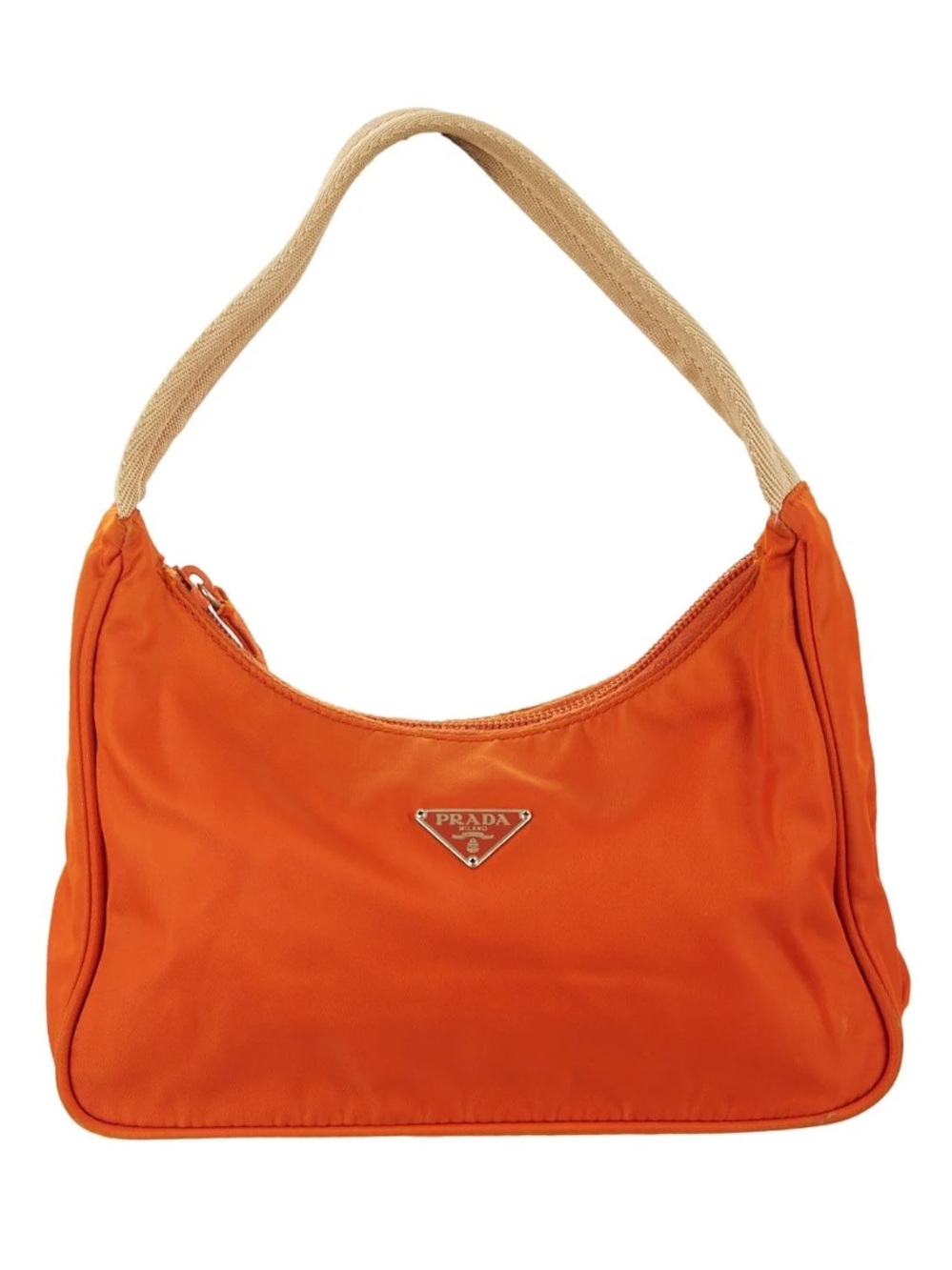 Vintage Y2K Prada 2000 Orange Tessuto Nylon Enameled Triangle Logo Shoulder Bag